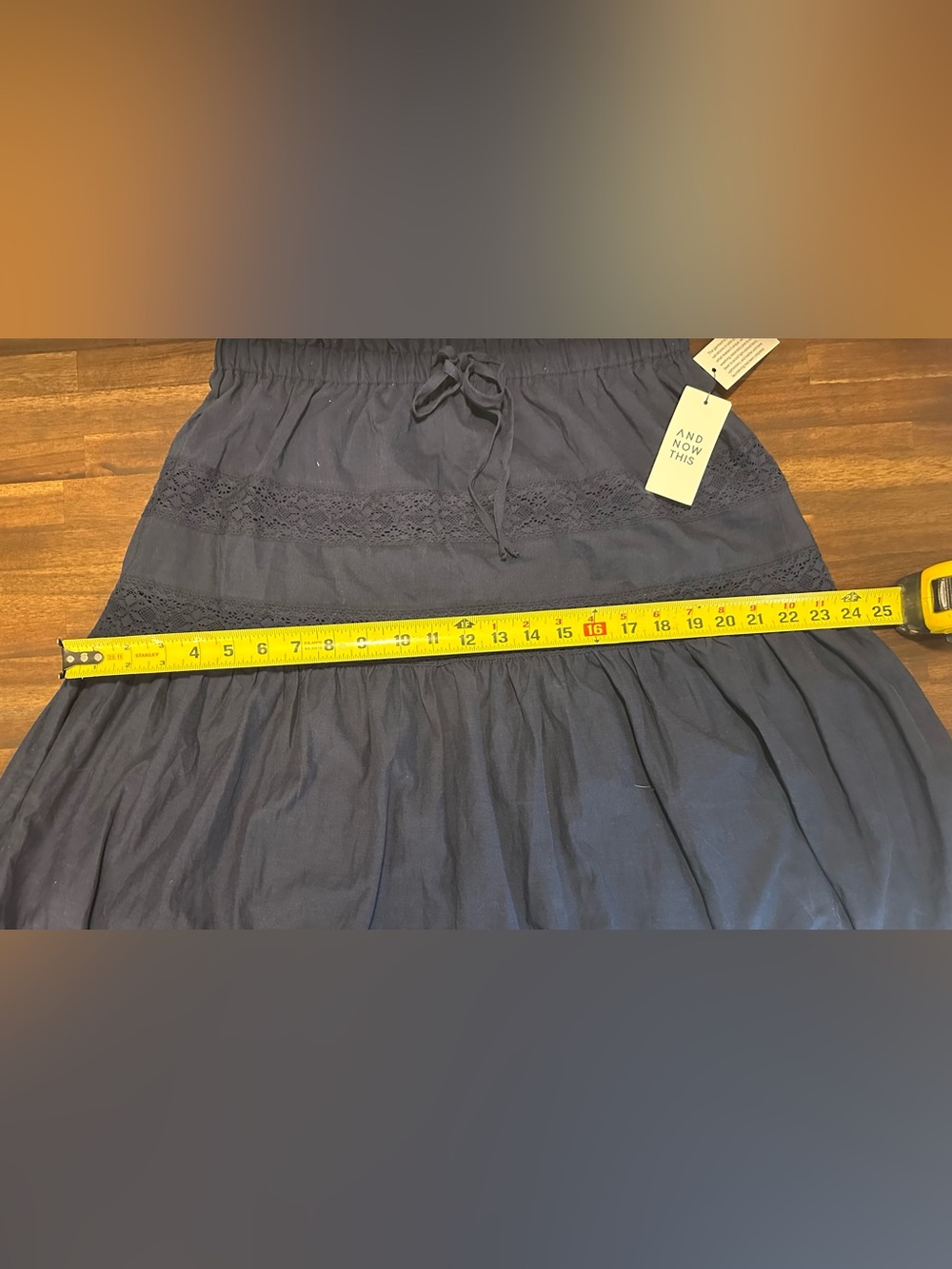 NWT And Now This Boho Tie-Waist Lace Inset Navy Maxi Skirt-Medium - Picture 9 of 10
